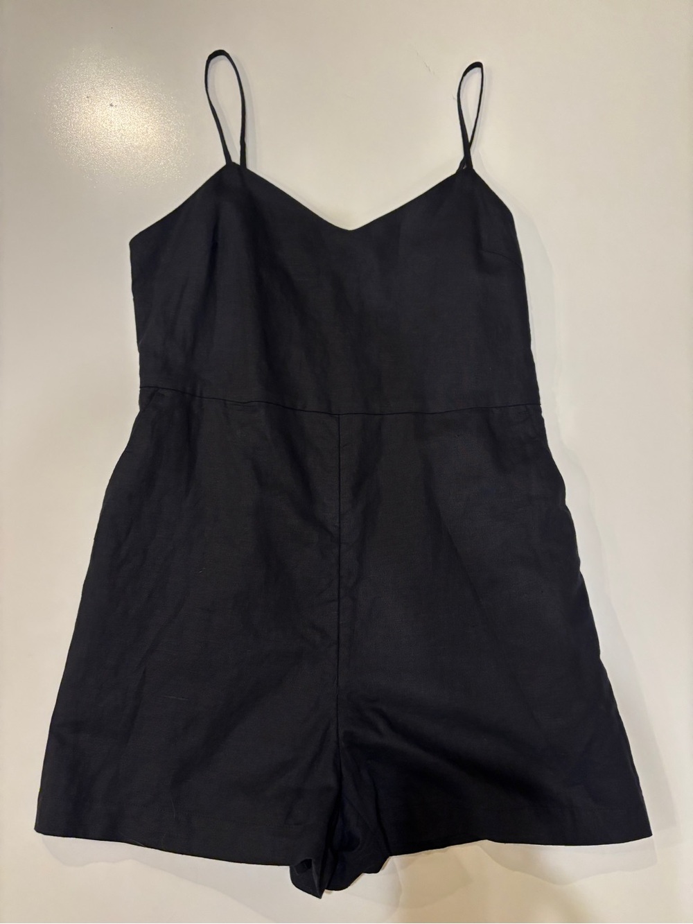 Gap Women’s 2 Petite Black Spaghetti Strap Romper‎ Linen Cotton Summer Festival